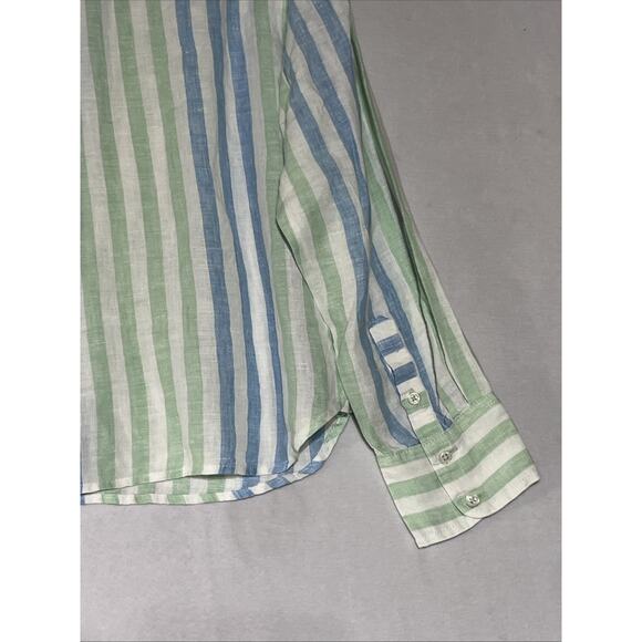 Talbots Linen Shirt Womens MP Striped Blue Green Cropped Boxy Button Up Blouse - Picture 7 of 14